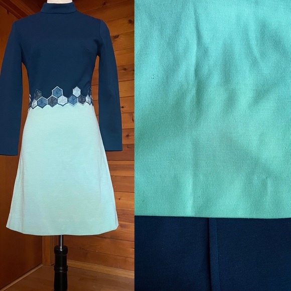 Vintage 60s 70s Bleeker Street Mock Neck Knit Mod Mini Dress Sz 10 - Picture 6 of 8